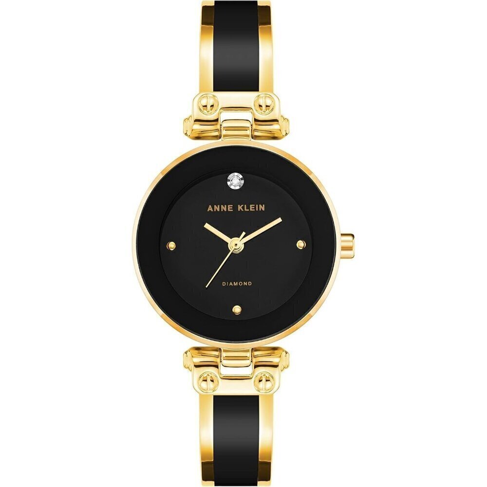 🆕Anne Klein Bangle Watch Women Black Genuine Diamond Dial Mineral Crystal Watch